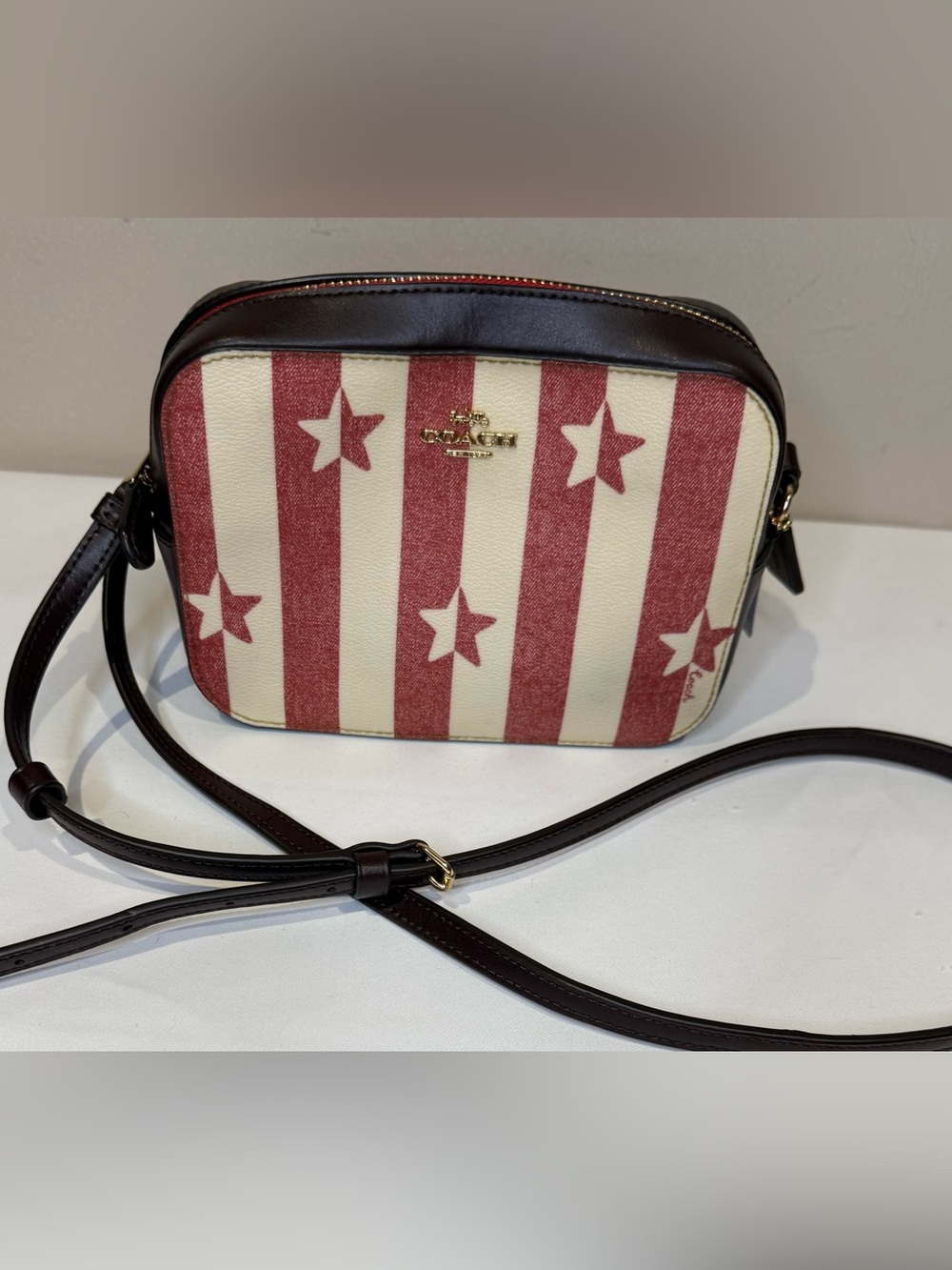 Coach Red and Cream American Stars & Stripes Camera Bag Crossbody 2020 3277